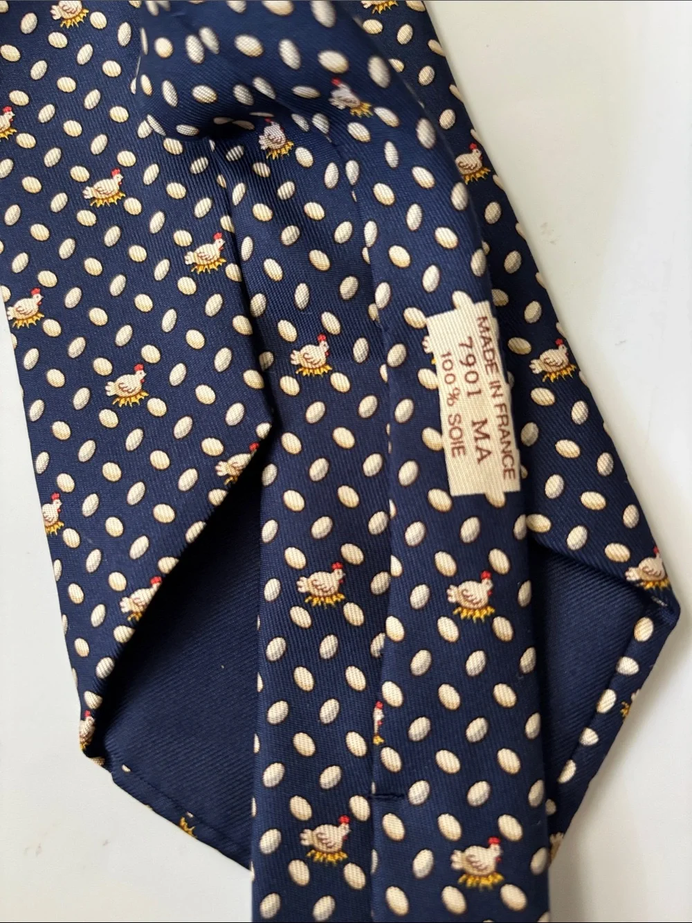 Vintage Hermes Navy Chicken Tie ~ Silk